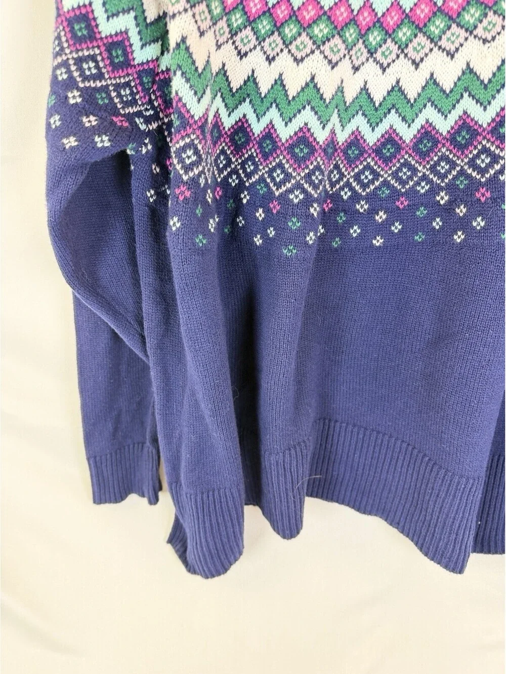 Crown & Ivy Fair Isle Mock Neck Sweater Navy Pink Green White Women's M Oversize